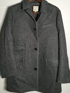 Billy Reid Astor Herringbone Overcoat 100% Virgin Wool Gray/Black Size Large